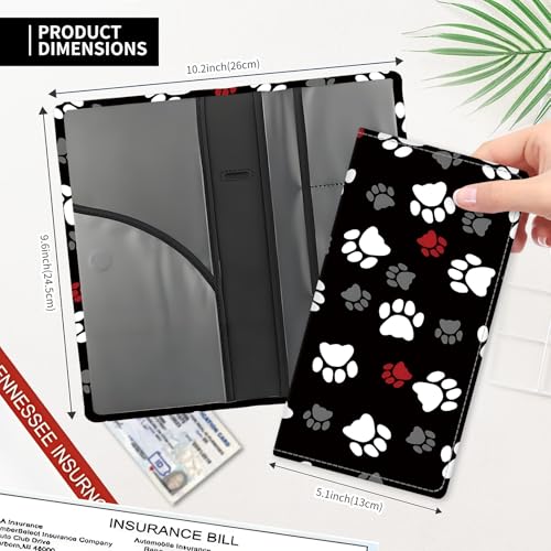 Leather Car Registration and Insurance Card Holder, Cute Car Accessories Vehicle Glove Box Car Organizer for Documents, Cards, License Cute White Red Dog Paws - color: Cute White Red Dog Paws