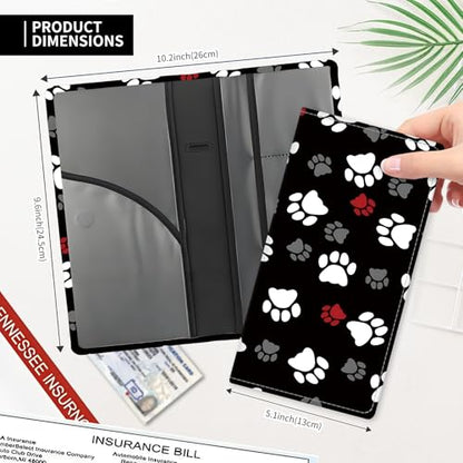 Leather Car Registration and Insurance Card Holder, Cute Car Accessories Vehicle Glove Box Car Organizer for Documents, Cards, License Cute White Red Dog Paws - color: Cute White Red Dog Paws