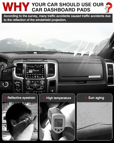 Autorder Dashboard Cover Mat for 2009 2010-2018 Dodge Ram 1500 2500 3500 Accessories Dash Cover Flannel Dash Mat Sunshade Glare UV Rays Protector (Without Hud) - size: Black 2009-2018 Dodge Ram