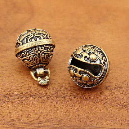 Antique Brass Bells, Decorative Jingle Bell Charms for Jewelry Making, Lucky Hanging Bells with Auspicious Pattern for Home Decor, Car, Backpack (1.37 Inch)
