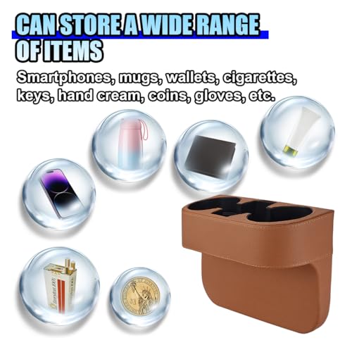 ZIMISI Car Cup Holder, PU Leather Auto Front Console Gap Filler Organizer, Multifunctional Cup Drink Holder, Car Seat Gap Filler Storage Box, Coin Bucket, Cell Mobile Phone Holder (Brown) - color: Brown