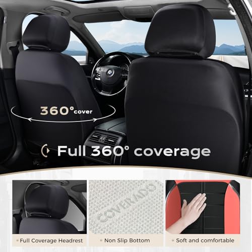 Coverado Leather Seat Covers Front and Rear Seat Cover 5 Seats Automotive Waterproof Car Seat Covers Universal Fit for Most Cars SUV Trucks, Red&Black - color: RedB, size: FullSet