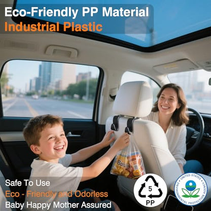 Car Seat Hooks & Purse Holder - 4 Pack Boxed,55 lb Heavy Duty,Eco PP Car Hooks for Purse/Bag/Baby Gear/Gym Bag/Groceries/Cup/,Fits 0.32-0.55”Car Headrest Rods (Black) - color: Black