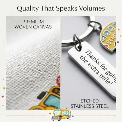 School Bus Driver Appreciation Gifts -Bus Canvas Handbag, Cosmetic Bag, Rearview Mirror Hanging Ornament, Keychain & Greeting Card | Thank You Gift for Driver,Transportation Worker