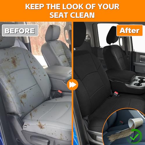 Front & Rear Seat Cover Compatible with 2013-2018 Dodge Ram & 2019-2022 Classic Ram Crew Cab, Neoprene Durability Truck Seat Cover, Rear ONLY Fit Full Bench Rear Seat Without Armrest - color: Black, size: 2013-2022 Ram 1500/2500 Front & Rear
