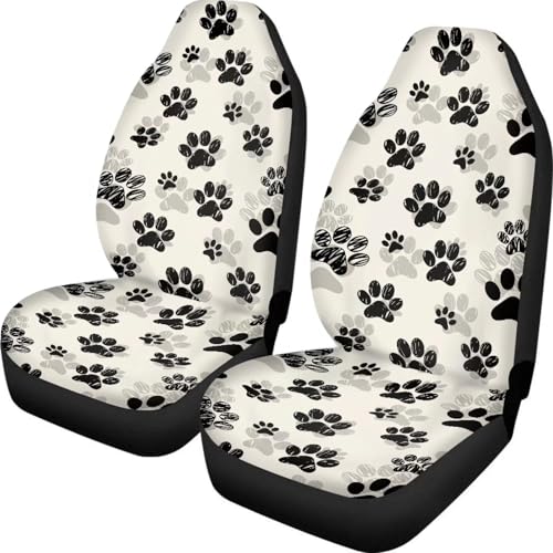 Dreaweet Cute Car Seat Covers for Women Black Dog Paw Print Car Accessories Interior Universal Seat Covers for Cars SUV Trucks Sedan Van 2 Pack Car Seat Protector for Dog Lover - color: Black Dog Paw
