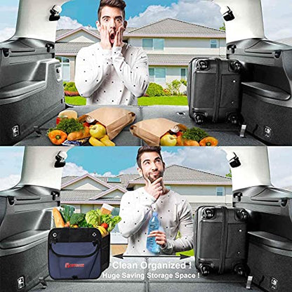 AUTOARK Multipurpose Car Trunk Organizer with Foldable Lid and Straps,Non-Slip Waterproof Bottom,Durable Collapsible Adjustable Compartments Cargo Storage,Navy Blue,AK-142