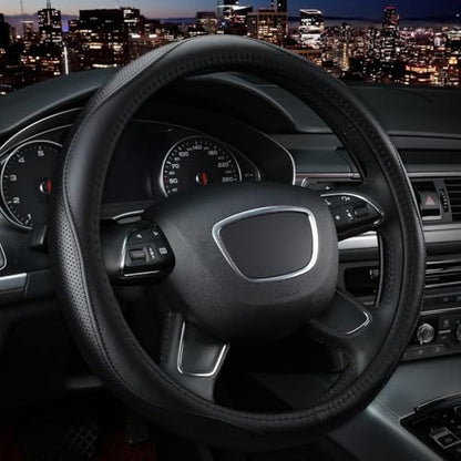 Steering Wheel Cover for Men Women, Universal 15 inch Microfiber Leather with Non-Slip Rubber Lining, Breathable Car Wheel Protector, Odorless, Durable, Black