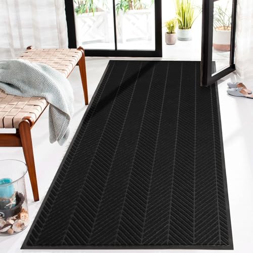 2′ x 6′ Heavy Duty Front Door Mat Indoor Outdoor Entrance, Easy Clean Non-Slip All Weather Commercial Floor Mat for Entryway, No Curling Waterproof Vinyl Welcome Mat (Black) - color: Black, size: 2' x 6' (Rectangular)