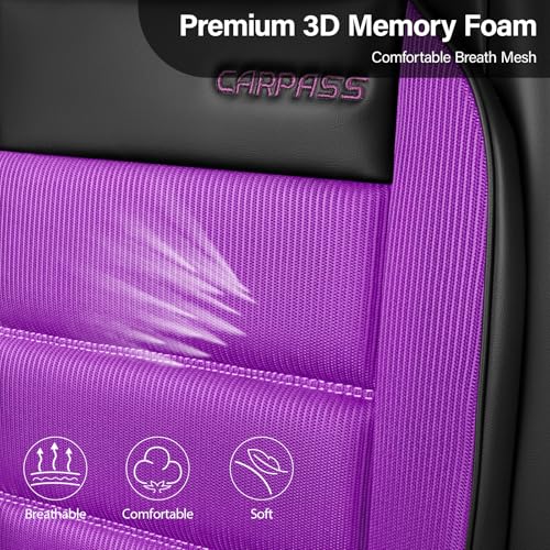 CAR PASS Memory Foam Seat Covers Full Sets, Airy Cool Mesh Thick Car Seat Covers Women, Leather Car Seat Covers 5 Seats Airbag Compatible, Universal Automotive Comfort for Cars, Trucks, SUV, Purple - color: purple