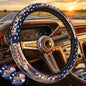 Anniversary American Flag Steering Wheel Cover Anniversary American USA Flag Steering Wheel Cover Car Men Breathable Universal for 14-15 Inch Anti-Slip 2 Pieces Car Coasters - color: 1American Anniversary