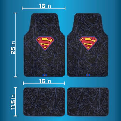 Warner Bros DC Comics Superman 4pc Carpet Floor Mats Car Accessories - Set for Car, Truck, Van, SUV - No-Slip Grip - Universal Fit Front 26" x 16.5", Rear 14" x 16.5" - style: Superman