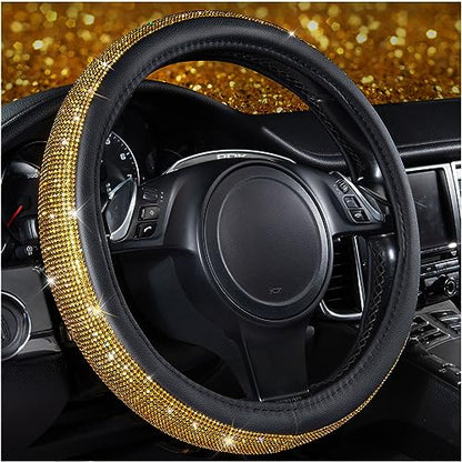 CAR Pass Rhinestones Diamond Bling Steering Wheel Cover, Universal Fit for SUV,Vans,Sedan,Car,Truck 14.5-15inch Universal Fit (Golden) Crystal Glitter for Women Sparkle Girly Sparkling Gold Shining - color: Gold Diamond