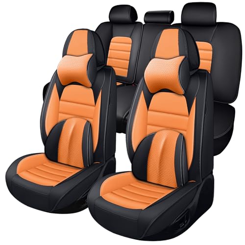 Full Set for Volkswagen Taos Seat Covers 2022-2026, Waterproof Nappa Leather Car Seat Protector, Anti-Slip & Comfortable Car seat Cover (Luxury 5 Seats Black & Oranger) - color: Black&Oranger, size: Luxury 5 Seats