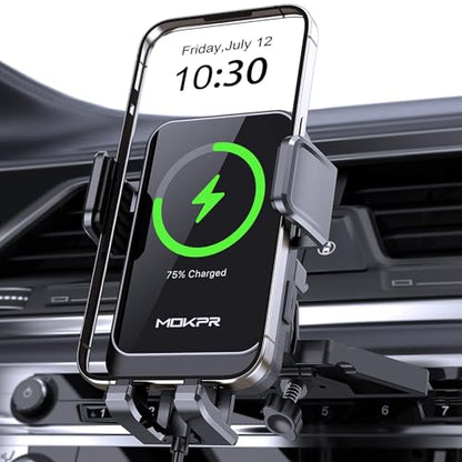 Wireless Car Charger, MOKPR 15W Fast Charging Auto Clamping CD Slot Air Vent Car Phone Holder with LED Light Car Charger for iPhone 16/15/14/13/12 Pro Max Plus, Samsung S23/S22/S21,etc - style: CD Slot Mount