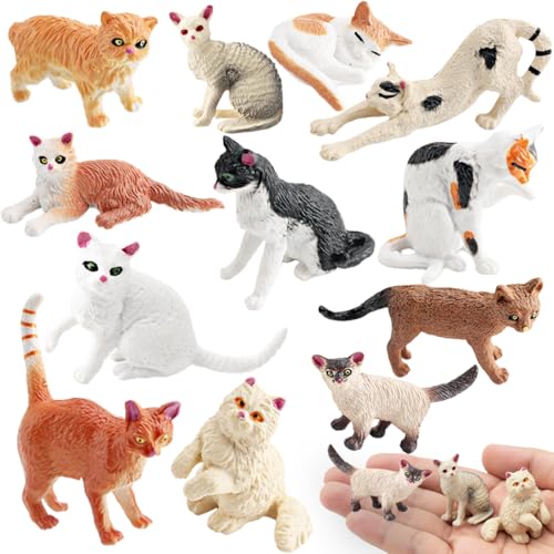 12Pcs Realistic Mini Cat Figurines, Dollhouse Decor Ornaments for Adult Hobbyists & Scene Collection - color: 12 Cat