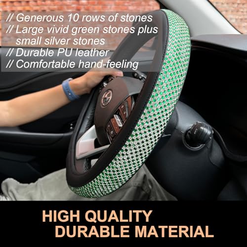 D Shaped Bling Comfy Steering Wheel Cover with Jumbo Crystal Rhinestones, Anti-Slip Diamond Leather, Flat Bottom 14.5-15 Inch (Vivid Green) - color: 910.Vivid Green, size: D Shaped/Flat Bottom[14 1/2''-15'']