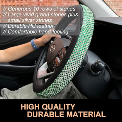 D Shaped Bling Comfy Steering Wheel Cover with Jumbo Crystal Rhinestones, Anti-Slip Diamond Leather, Flat Bottom 14.5-15 Inch (Vivid Green) - color: 910.Vivid Green, size: D Shaped/Flat Bottom[14 1/2''-15'']