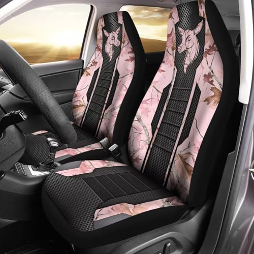 Pink Caomflage Doe Car Seat Covers Front Only, Vehicle Bucket Seat Protetors Universal Fit Most Vehicle, Sedan, Truck, Van and SUV - color: Pink Caomflage Doe