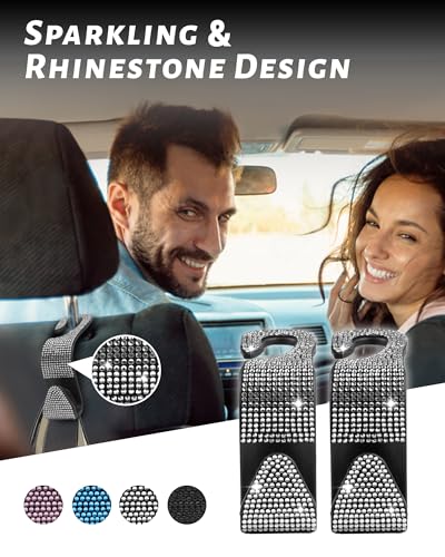 Sparkling Car Seat headrest Hooks, 4 Pack, White Purse Holder for Car Headrest, Chic Automotive Accessories for Women Essentials Handbag Clothes Coats Grocery Bags - color: White Diamond