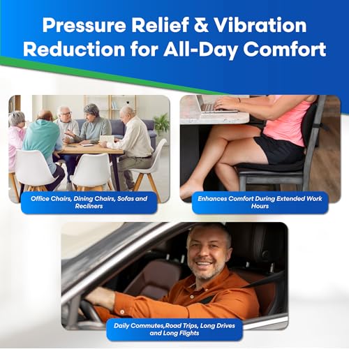 Original Seat Cushion - Liquicell Membrane Technology for Pressure Relief, Tailbone Pain, Sciatica, Hip & Lower Back Pain - Long Sitting on Car Seat, Office/Home Chair (18" W x 17" x 3") - size: 18W x 17 x 3