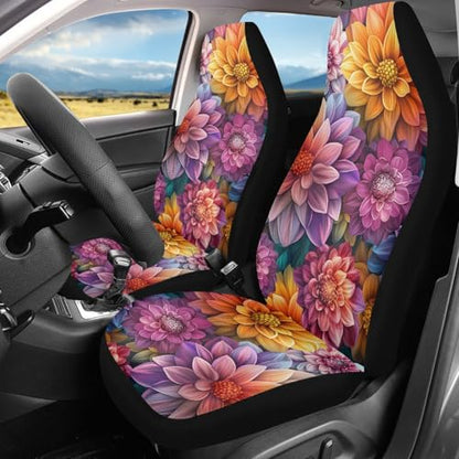 INSTANTARTS Dahlia Mexico National Flower Car Seat Covers Full Set of 2 Vehicle Protector Front Seats Covers Stretchy Washable Car Accessories Seat Cover - color: Dahlia Mexico National Flower