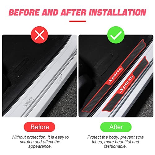 4PCS Car Door Sill Plate Protectors, Auto Door Entry Guards Sill Scuff Cover Panel Step Protector, PVC Rubber Anti-Scratch Front Rear Door Pedal, Car Accessories for Most Vehicles (Red/Sport) - color: Red/Sport