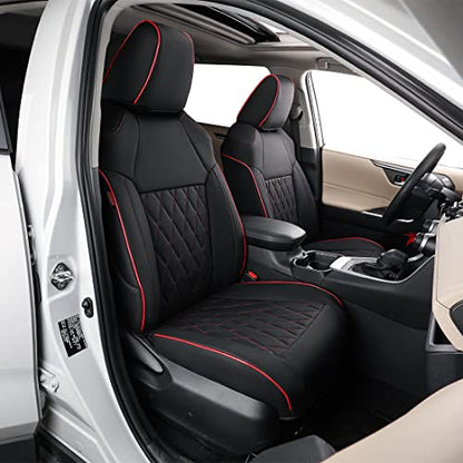 EKR Car Seat Covers for Select Mazda CX-5 Grand (Touring,Touring Reserve) ,Carbon Edition,Carbon Edition Turbo,Signature 2017 2018 2019 2020 2021 2022 - Leatherette (Black with Red Piping) - color: Leather (Black with Red Piping), size: 2017-2025 CX-5 Rea