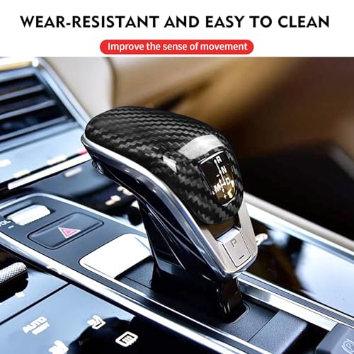 Compatible wth Carbon Fiber Gear Shift Knob Cover Automotive Shift Lever Decoration for Porsche Panamera 2017-2023 (Black)