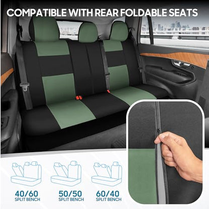 BDK PolyPro Car Seat Covers Full Set in Green on Black, Front and Rear Split Bench Seat Covers for Cars, Easy to Install Car Seats Cover Set and Accessories for Auto Trucks Van SUV - Green - color: Green