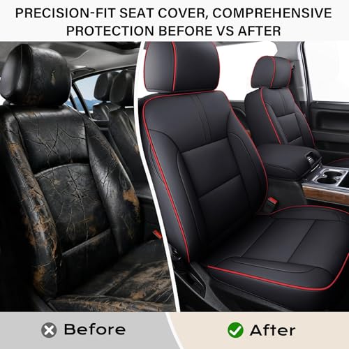Coverado Chevy Silverado Seat Covers, Faux Leather Seat Covers Fit for Chevy Silverado GMC Sierra 2007-2025 1500, 2015-2025 2500HD 3500HD Crew Double Extended Cab (Front, Red) - color: Red, size: Front(2007-2025)