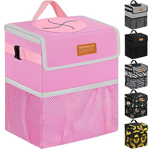 ELONGRIVER Car Trash Can for SUVs, Trucks, Vans - Pink, 2 Gallons Capacity, Leak-Proof Liner, Utility Clasps, Cute Design - color: Pink, size: 2 Gallons