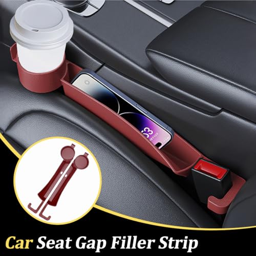 2PCS Car Seat Gap Filler, Soft Carbon Fiber Vehicle Between Seat and Console Organizer with Cup Holder, Prevent Falling Automotive Interior Chair Gap Plug, Universal Fit (Red) - color: Red
