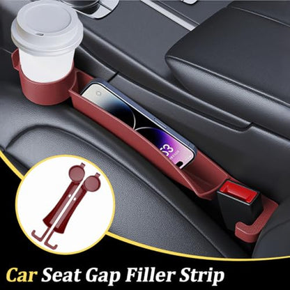 2PCS Car Seat Gap Filler, Soft Carbon Fiber Vehicle Between Seat and Console Organizer with Cup Holder, Prevent Falling Automotive Interior Chair Gap Plug, Universal Fit (Red) - color: Red
