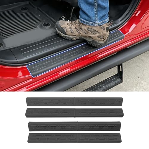 Door Sill Guard Fits for 2014-2021 Toyota Tundra Door Entry Protector CrewMax Door Sill Cover Compatible with Tundra Accessories Anti-Slip Front & Rear 4PCS - size: For Tundra 2014-2021