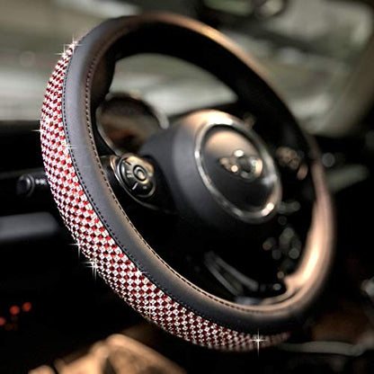 Bling Bling Comfy Steering Wheel Cover with Jumbo Crystal Rhinestones, Anti-Slip Diamond Leather, Universal 15 Inch (Red) - color: 6.Red, size: Medium(Standard) Size[14 1/2''-15'']