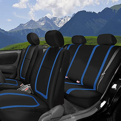 FH Group Car Seat Covers Full Set Cloth - Universal Fit Automotive Seat Covers, Low Back Front Seat Covers, Solid Back Seat Cover, Washable Car Seat Cover for SUV, Sedan and Van Blue - color: Blue, size: Full Set
