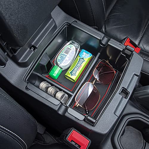 PIMCAR Center Console Organizer for Jeep Wrangler JL/JLU (2018-2026) & Gladiator JT (2020-2026) | Armrest Storage Tray | Interior Accessories (Not for JK/JKU) | Red Liner Trim