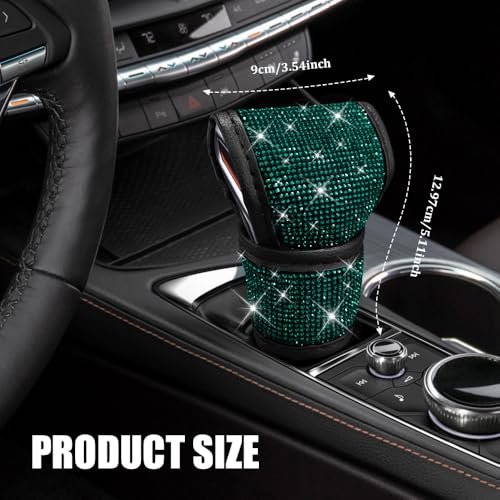 Bling Auto Gear Shift Knob Cover, Car Shifter Cover, Sparkly Crystal Rhinestones Gear Shift Knob Cover for Women Girls, PU Leather Shift Gear Cover with Bling Accessories Fit Cars (Green) - color: Green