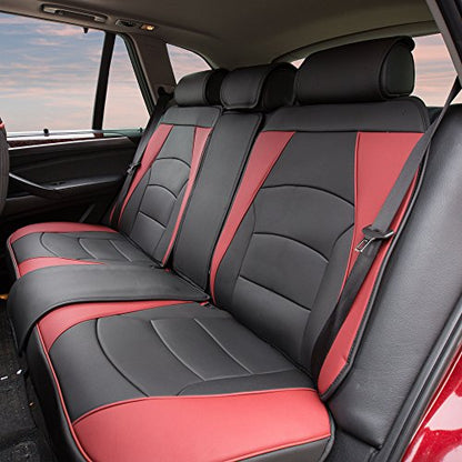 FH Group Ultra Comfort Highest Grade Faux Leather Full Set Cushion Pads Car Seat Covers for Front and Rear– Universal Fit for Cars Trucks & SUVs (Burgundy/Black)