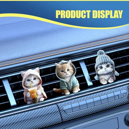 Craedli 3PCS Cute Cat Car Air Vent Clips, 2D Flat Acrylic Cartoon Kitty Car Air Conditioning Outlet Clip Charm Car Interior Vent Decoration Accessories for Most Vehicles (Cat) - size: Cat