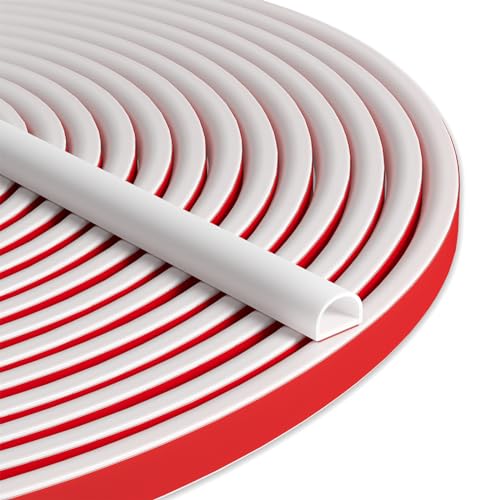 20FT Weather Stripping Door Seal, Self-Adhesive Silicone D-Shaped Seal Strip for Door Frame & Window Gaps, Soundproof Insulation Gap Filler - color: White, size: S (3/8"W × 1/4“T）20FT