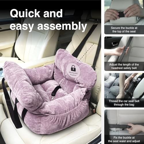 Pet Car Seat for Small Dogs up to 25 lbs with Safety Straps, Storage Pockets, Travel Carrier Bed Booster Seat, Machine Washable (Light Purple) - color: Light Purple