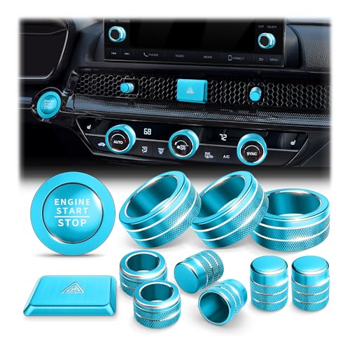 Polodunn for 2022-2026 Honda Civic Accessories, 2023-2026 CRV & Acura Ingetra (Fit 7" Screen/ 2 Audio Knobs), 12pcs Knob Cover Kit - Hazard Light, Push Start, Audio, AC & Air Vent (EmeraldBlue) - color: EmeraldBlue, size: 2 Audio Knobs Screen