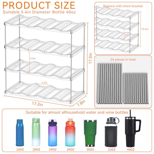 Yieach Stackable Water Bottle Organizer for Stanley,Yeti 40 oz and Others Tumbler Organizer,4 Tier Waterbottle Storage Rack,Clear Acrylic Cup Organizers for Kitchen Cabinets,Countertop,Pantry Shelf - size: 4 Tier Hold 16 Bottle