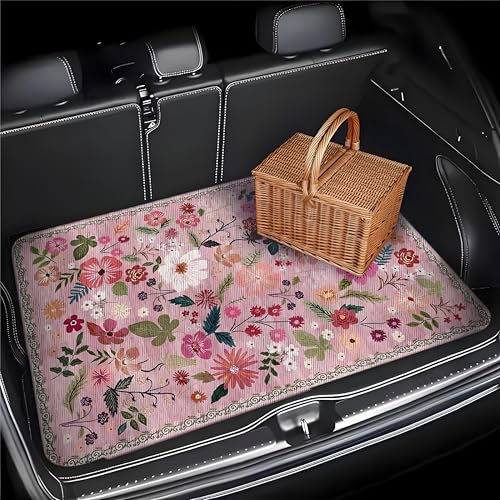 Universal Car Trunk Mat, All Weather Trunk Protection Cargo Liner, Stylish Vehicle Interior Accessories, Durable Cargo Mat Rear Trunk Line Suitable for Most Car (Vivid Pink Floral, 29" x 39") - color: Vivid Pink Floral