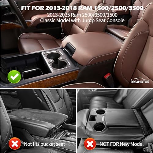 Center Console Cover Compatible with 2013-2018 Ram 1500 & 2019-2024 Ram 2500/3500/1500 Classic Model Jump Seat Accessories, ArmRest Cover Lid with Pocket, Middle Console Covers Pad Cushion - size: 2013-2018 Dodge Ram-Jump Seat Console
