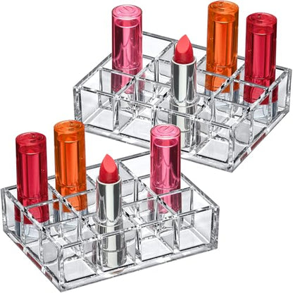 Amazing Abby - Allure - 2-Pack 12-Slot Acrylic Lipstick Organizer, Lipstick Holder, Lip Gloss Holder, Cosmetic Storage Display, Perfect Storage Solution for Drawer and Vanity (Slot Size: 1.0" x 1.0") - size: 12-Slot (2-Pack)