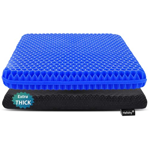 Gel Seat Cushion for Long Sitting, Extra Thick Gel Cushion for Wheelchair Soft Chair Pads for Office Home Chairs Car Seats Long Trips - Back Sciatica Hip Tailbone Pain Relief Cushion (Blue) - color: Blue, size: Extra Thick: 16.5x14.5x2 inch