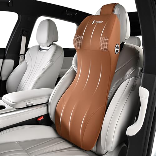 Car Seat Lumbar Support with Headrest Pillow Memory Foam Car Lumbar Pillow Back Support Cushion 2-in-1 Ergonomic Back Rest Pillow & Car Neck Pillow for Driving Tailbone Pain Relief, Brown - color: Brown, size: 2-in-1 Lumbar&headrest Pillow